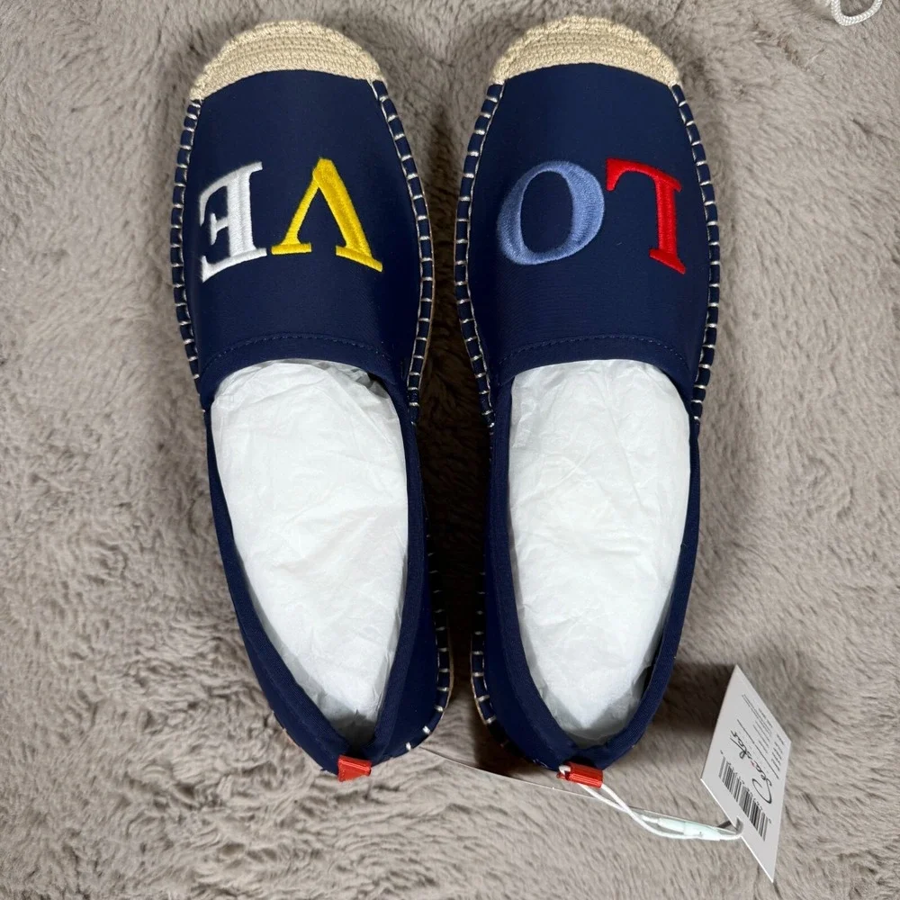 NWT Seastar Beachwear 'Love' Beachcomber embroidered Espadrilles Shoes  W11 Navy